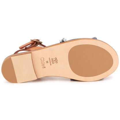 女童蓝色牛仔Logo凉鞋