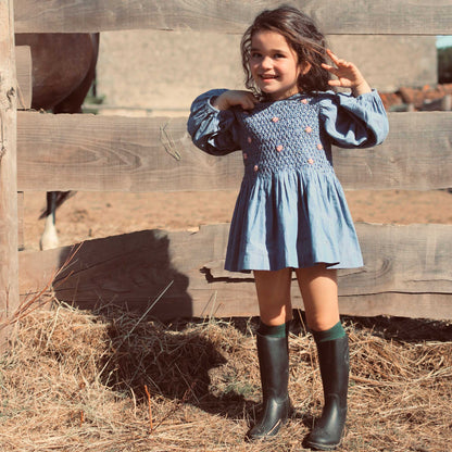 女童蓝色刺绣棉上衣