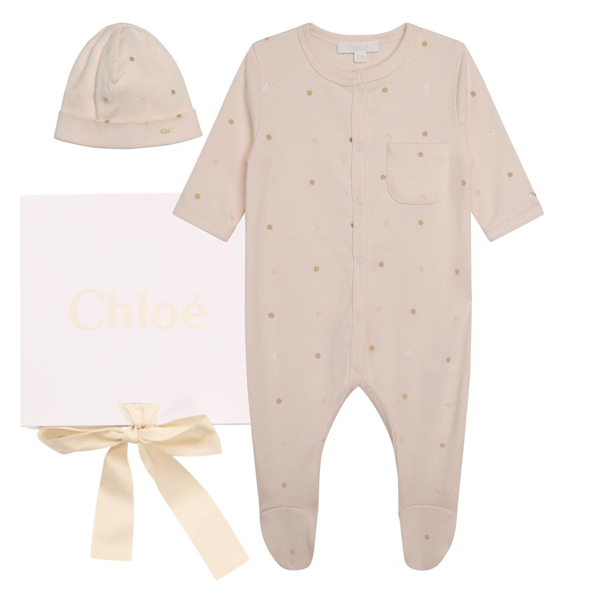 女婴米色棉连体衣套装