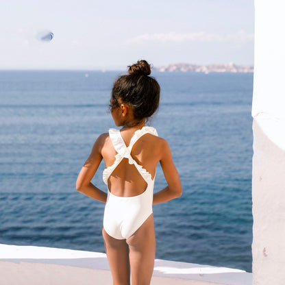 女童白色防晒泳衣(UPF50+)