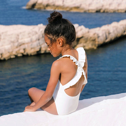 女童白色防晒泳衣(UPF50+)