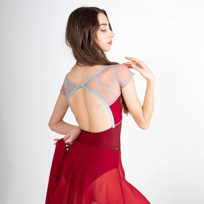 女童红色刺绣芭蕾舞连体衣