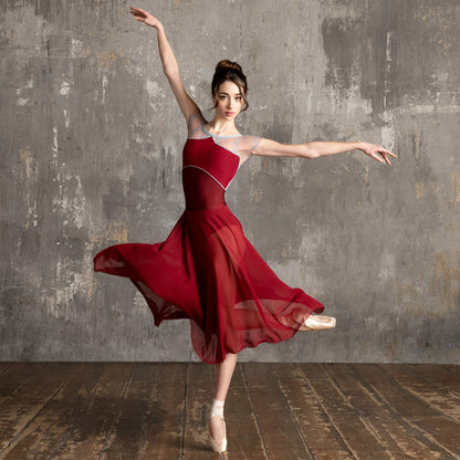 女童红色刺绣芭蕾舞连体衣