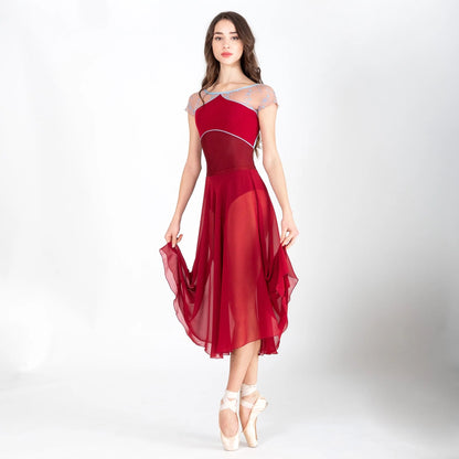 女童红色刺绣芭蕾舞连体衣