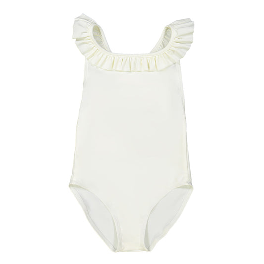 女童白色防晒泳衣(UPF50+)