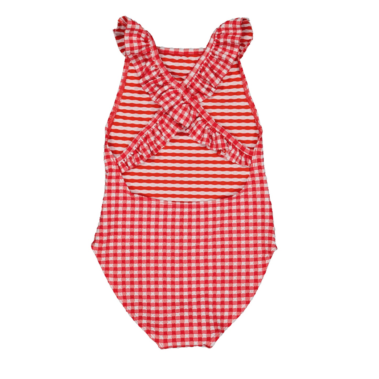 女童红色格子防晒泳衣(UPF50+)
