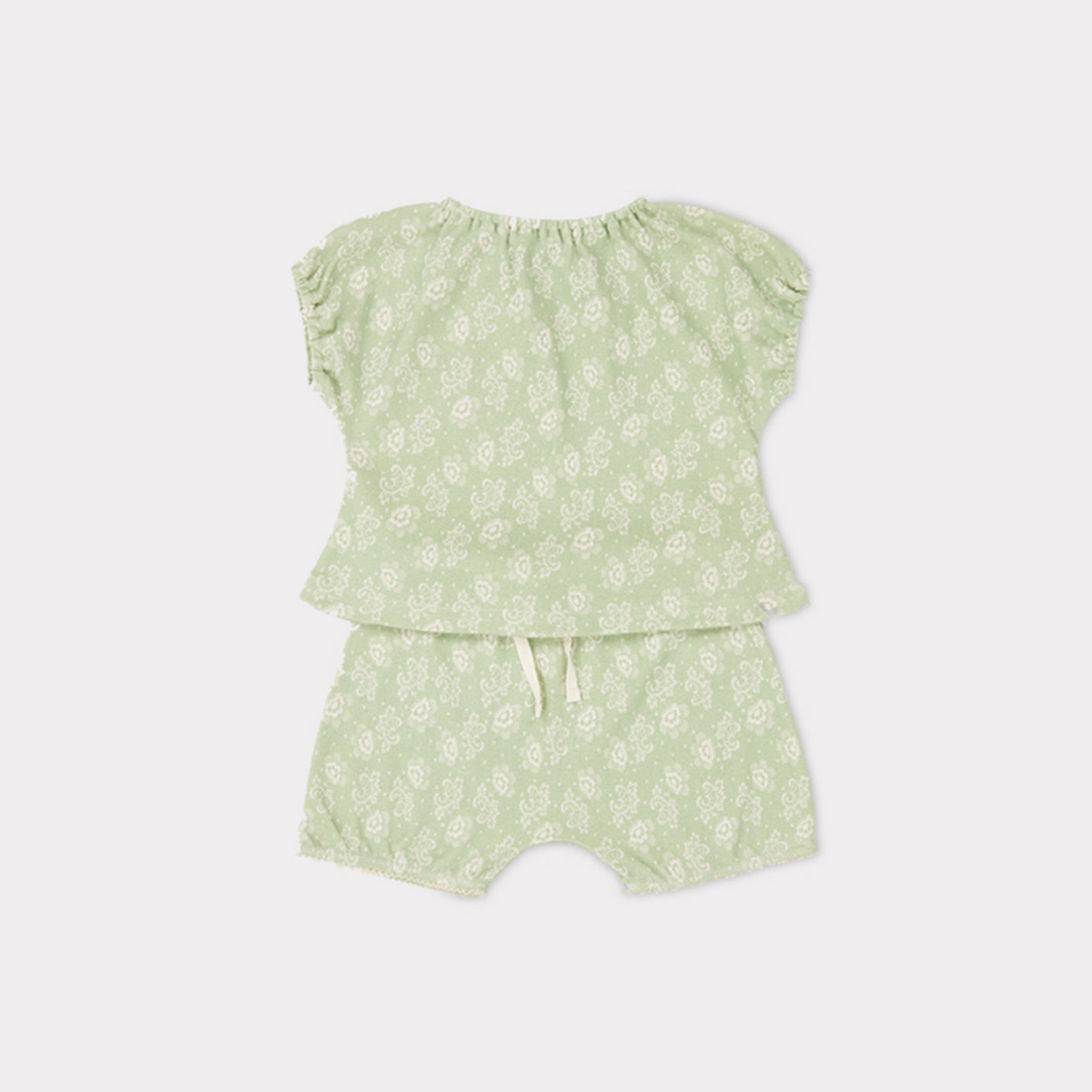 女婴薄荷绿印花棉套装
