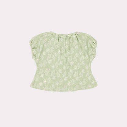 女婴薄荷绿印花棉套装