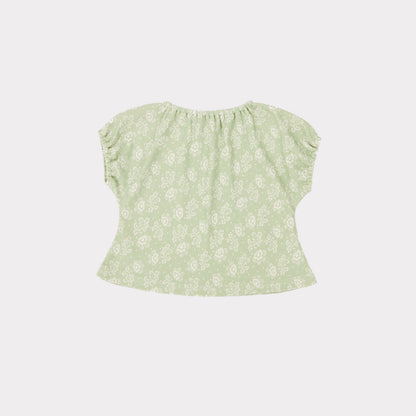 女婴薄荷绿印花棉套装