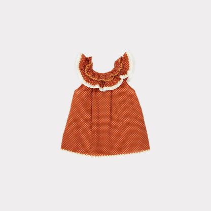 Baby Girls Rust Dots Cotton Dress