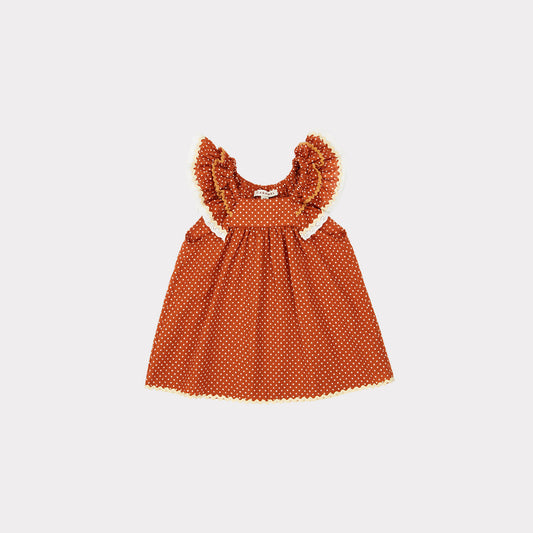 Baby Girls Rust Dots Cotton Dress