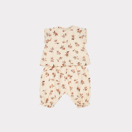 女婴米色碎花棉套装