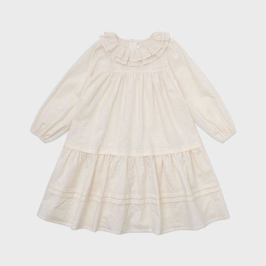 女童白色荷叶边棉连衣裙