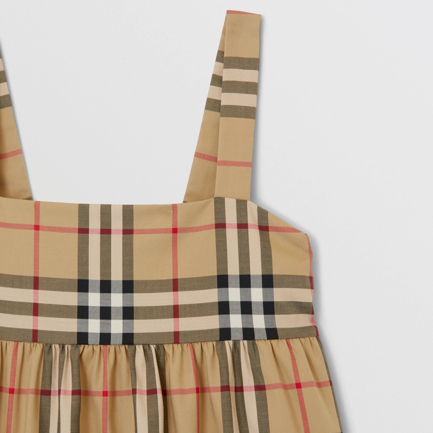 女童米色格子棉吊带上衣