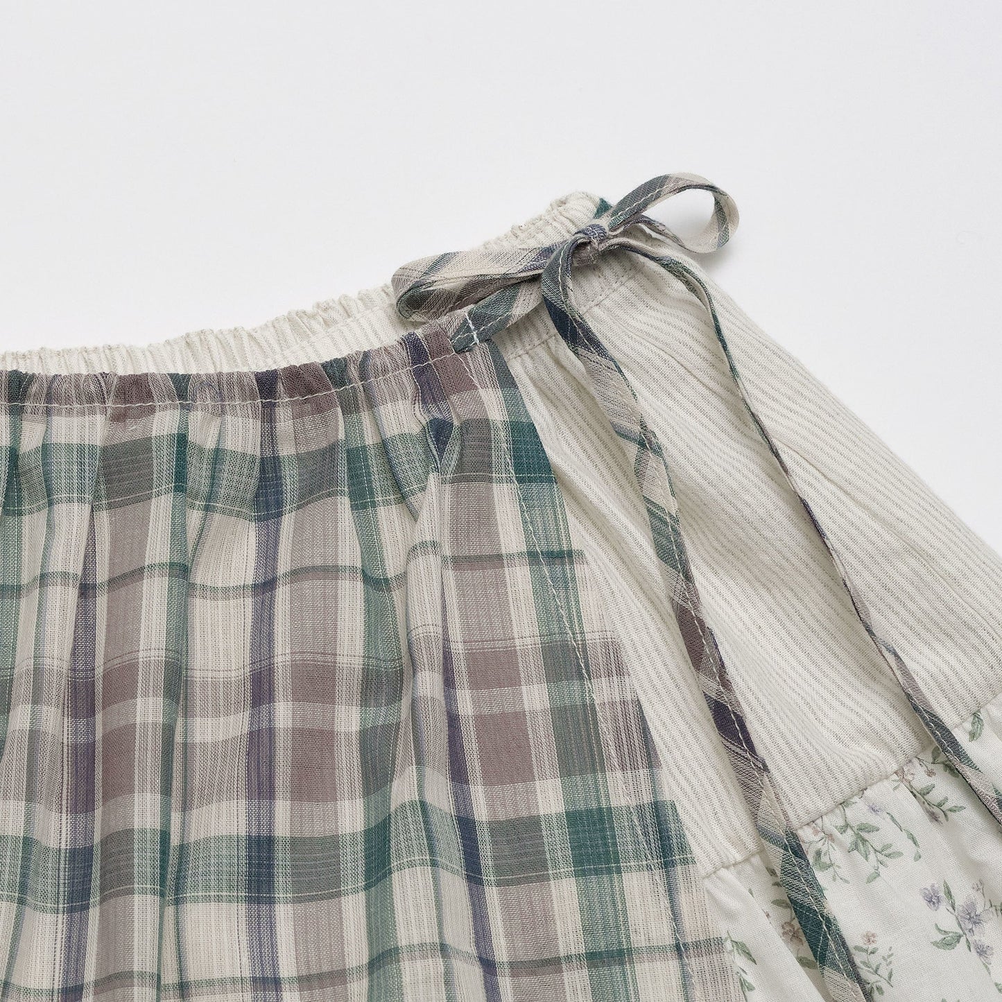 女童绿色格子棉短裙