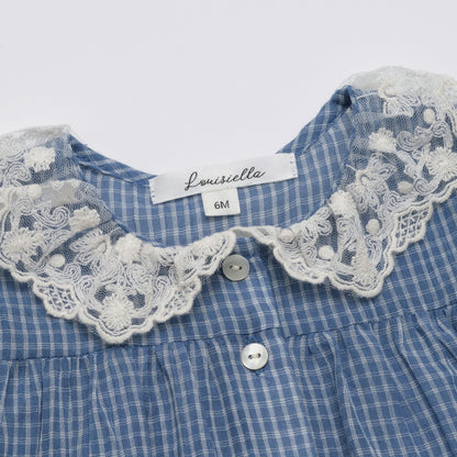 女婴蓝色格子棉上衣