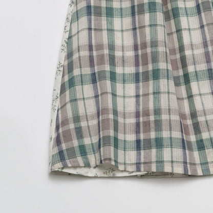 女童绿色格子棉短裙