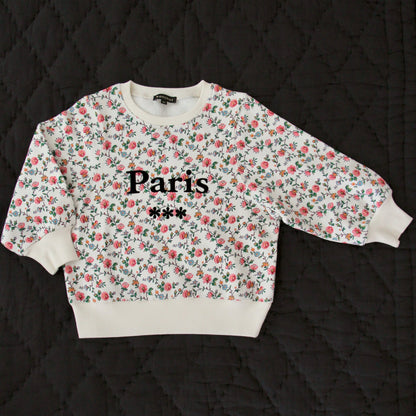 女童象牙白碎花棉卫衣