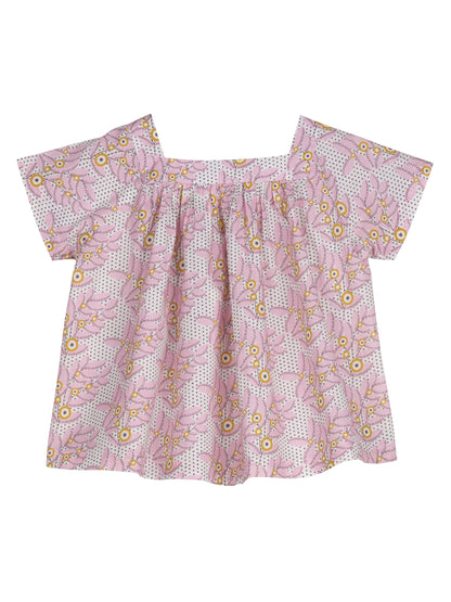 Girls Pink Printing Cotton Top