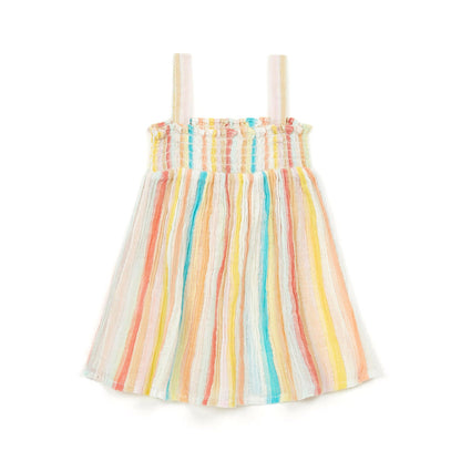 女婴彩色条纹棉连衣裙