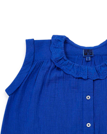 女童蓝色棉上衣