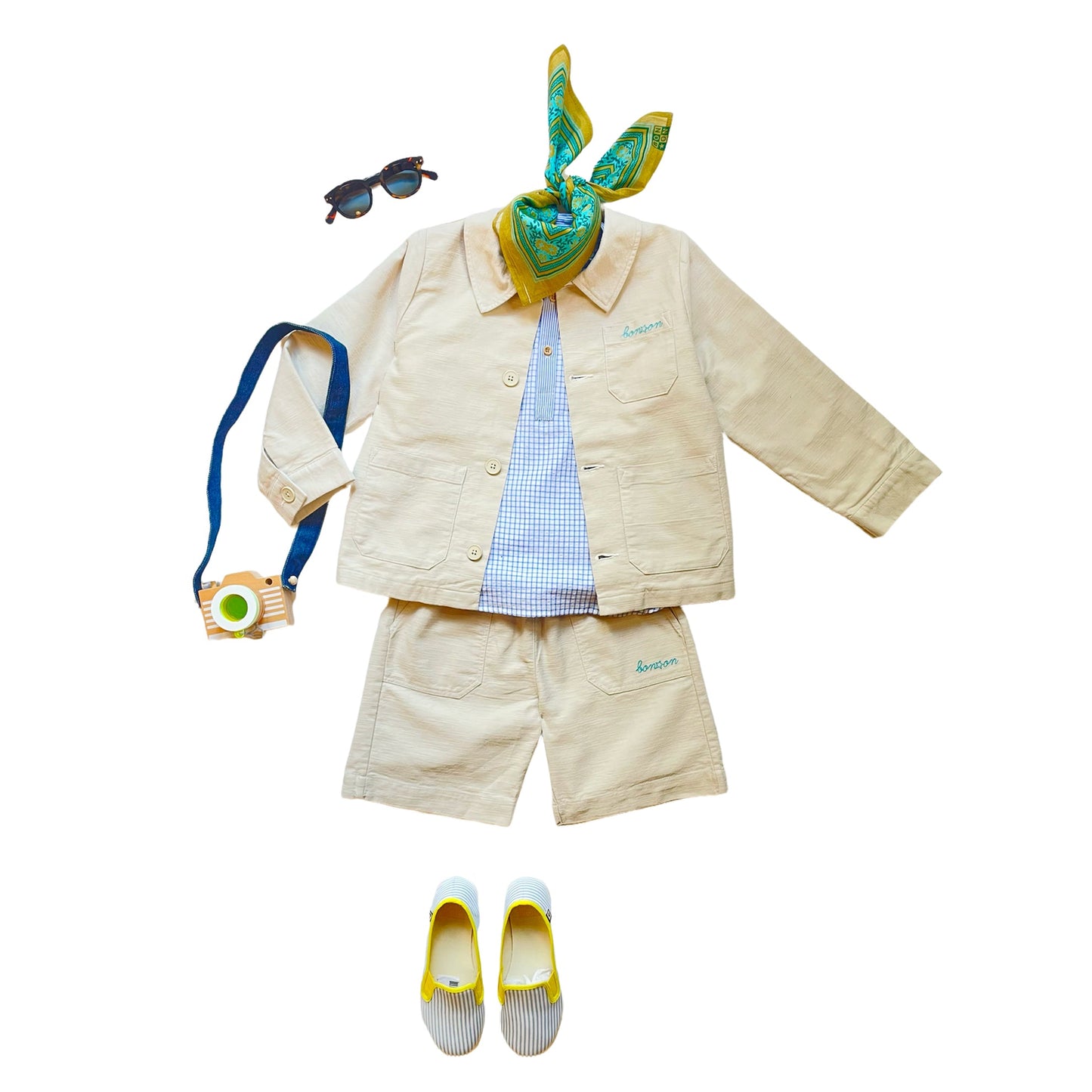 男童蓝色格子棉衬衫