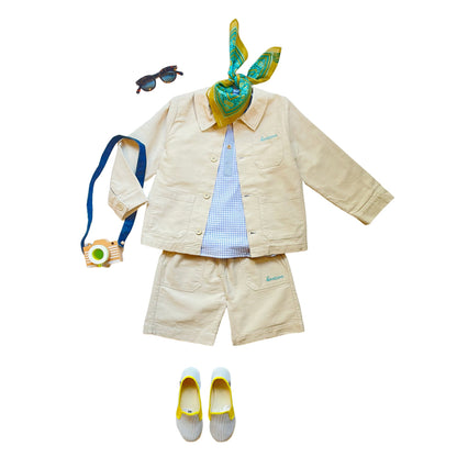 男童蓝色格子棉衬衫