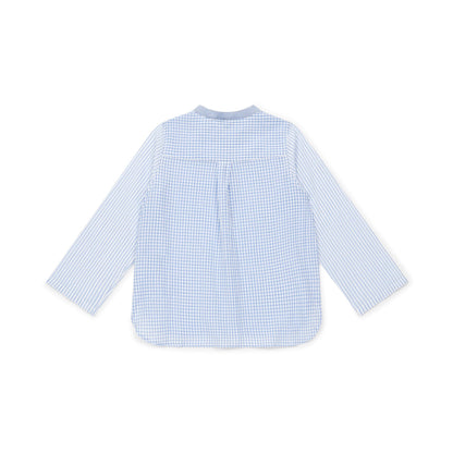 男童蓝色格子棉衬衫