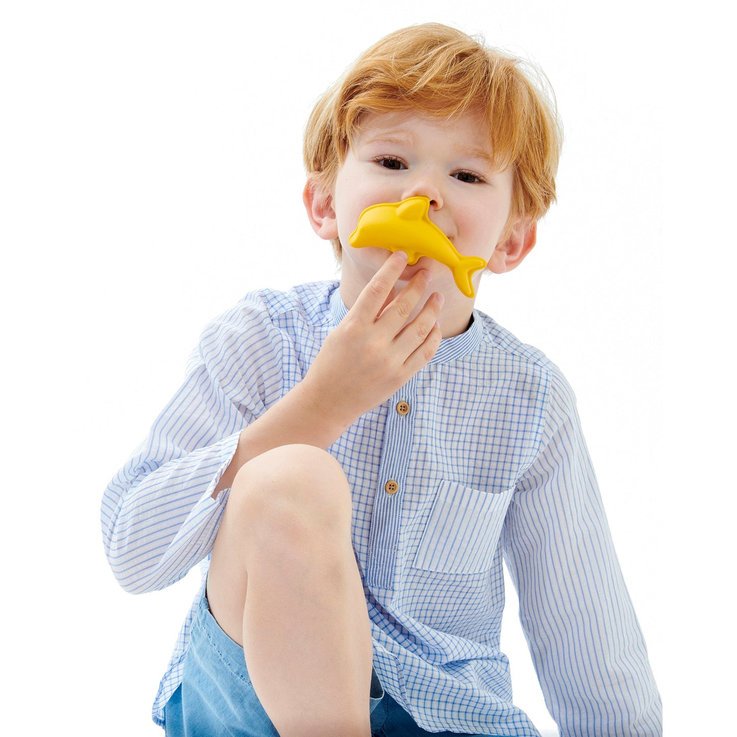 男童蓝色格子棉衬衫