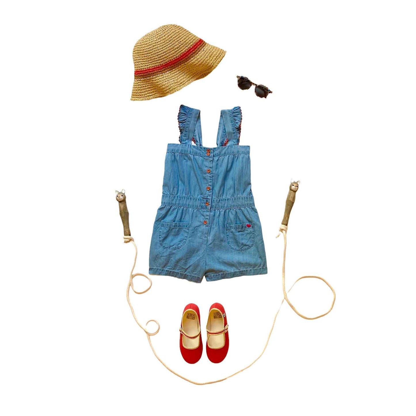 女童蓝色牛仔连体裤