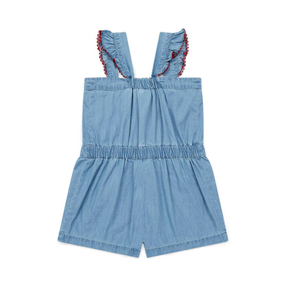 女童蓝色牛仔连体裤