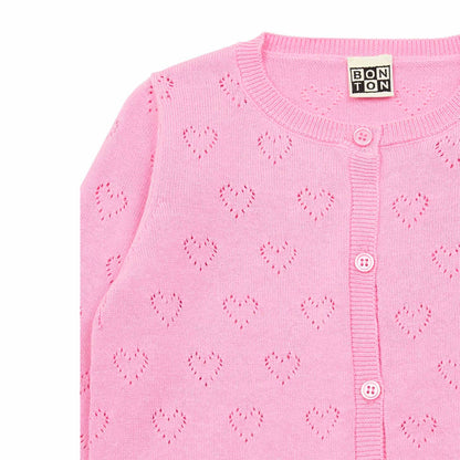 女童亮粉色棉开衫