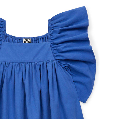 女童蓝色棉连衣裙