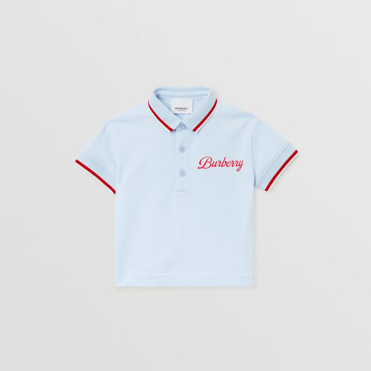 男婴浅蓝色Logo棉Polo衫