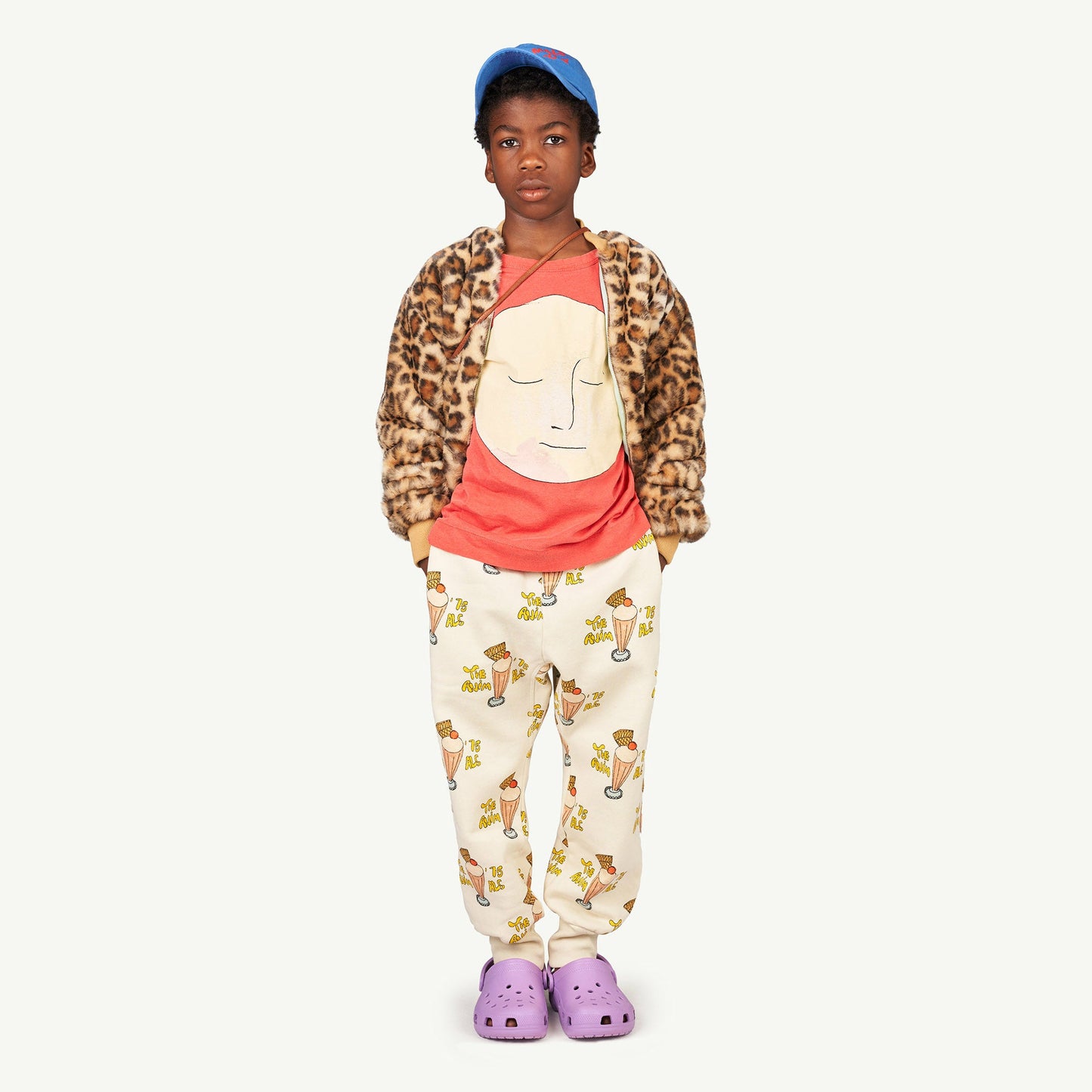 儿童白色印花长裤