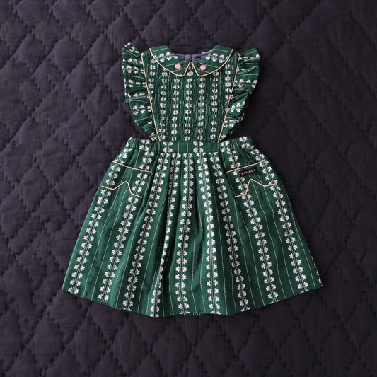 女童绿色碎花棉连衣裙