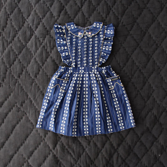 女童蓝色碎花棉连衣裙