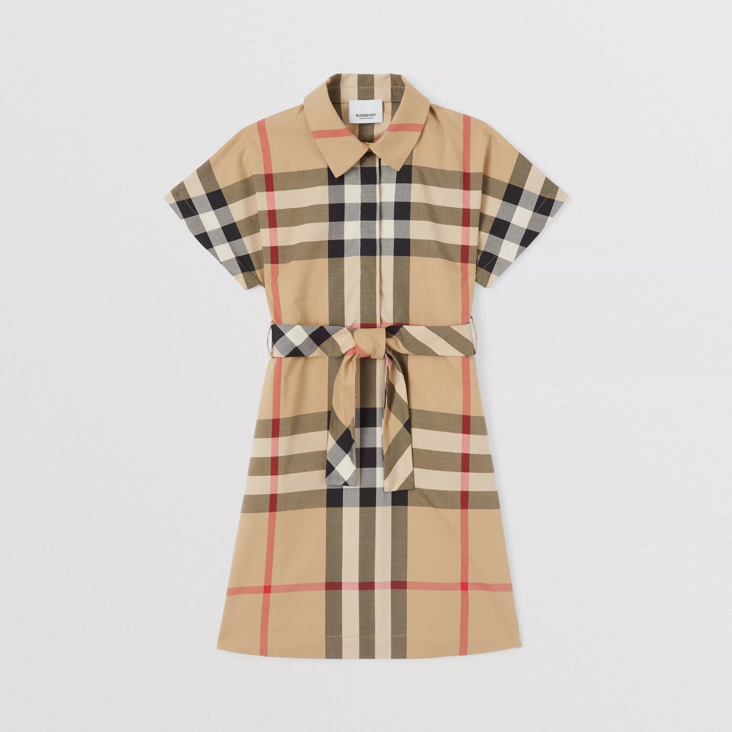 女童米色格子棉连衣裙