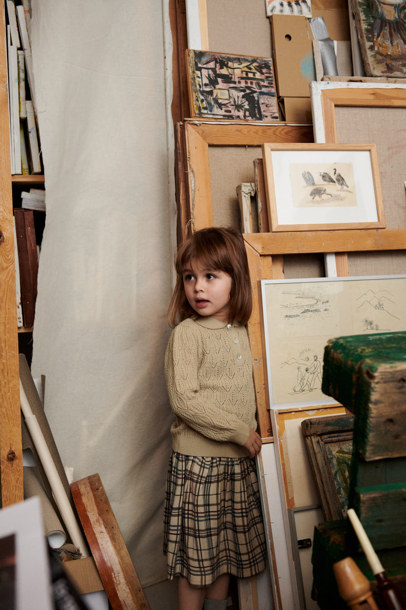 女童米色格子羊毛短裙