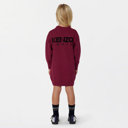 女童酒红色Logo棉连衣裙