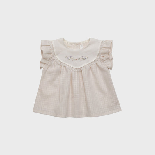 女婴米色刺绣棉上衣