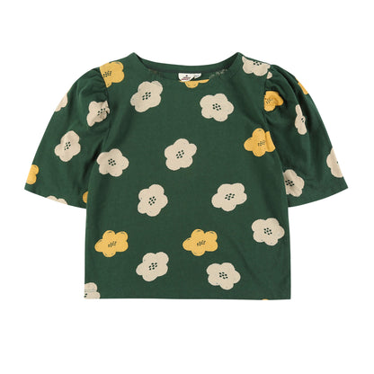 Girls Green Flowers Cotton T-Shirt