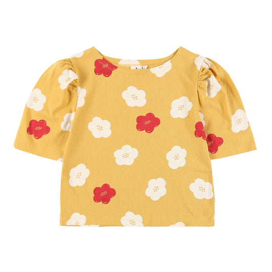Girls Yellow Flowers Cotton T-Shirt