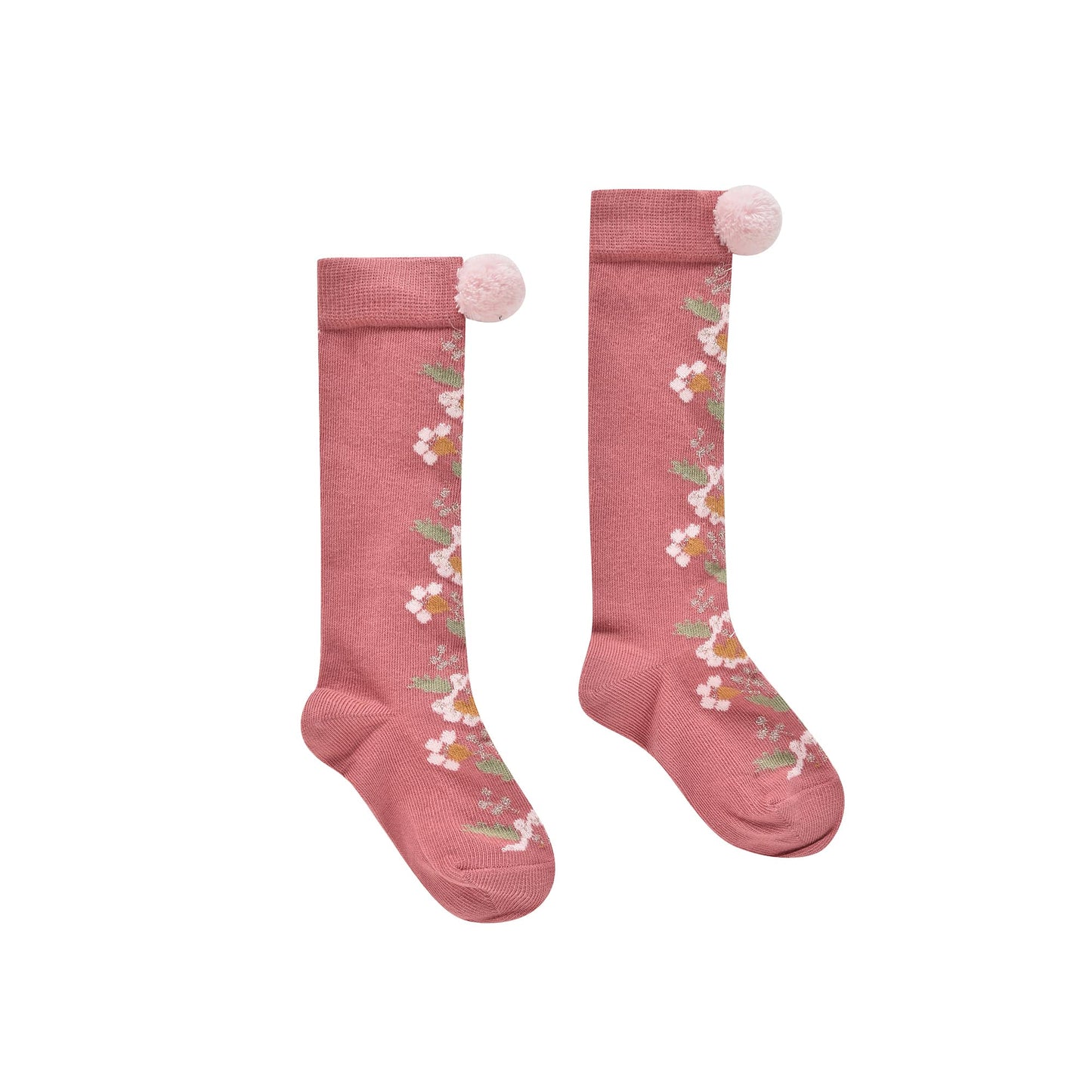 女童粉色花朵棉袜