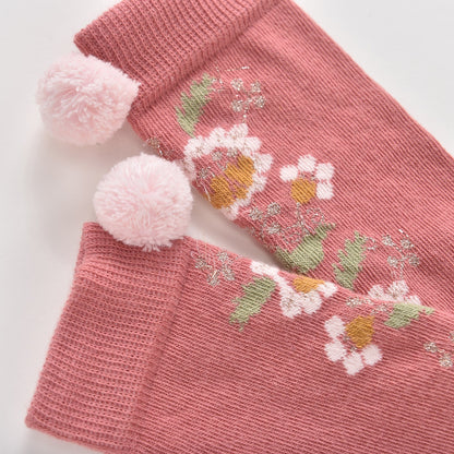 女童粉色花朵棉袜