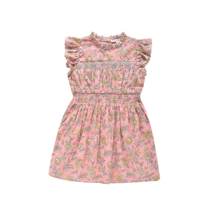 女童粉色碎花棉连衣裙