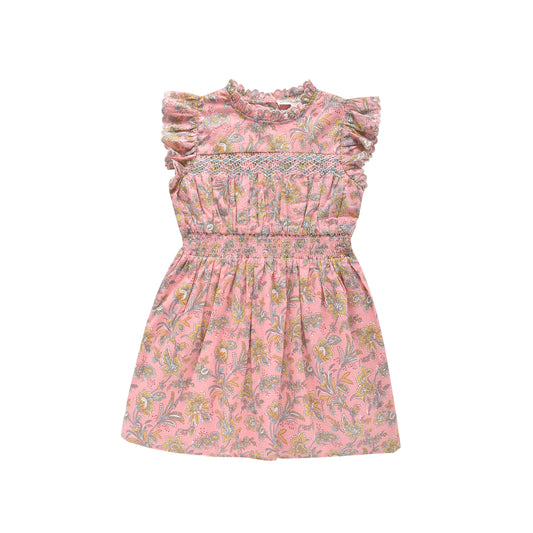 女童粉色碎花棉连衣裙