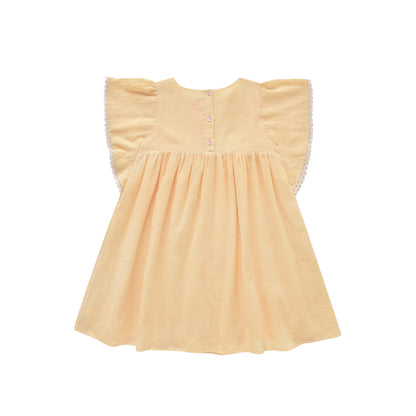 女童黄色刺绣棉连衣裙