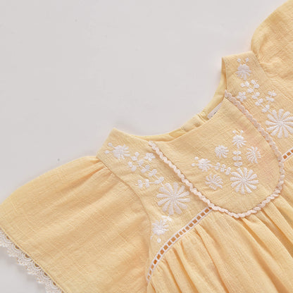 女童黄色刺绣棉连衣裙