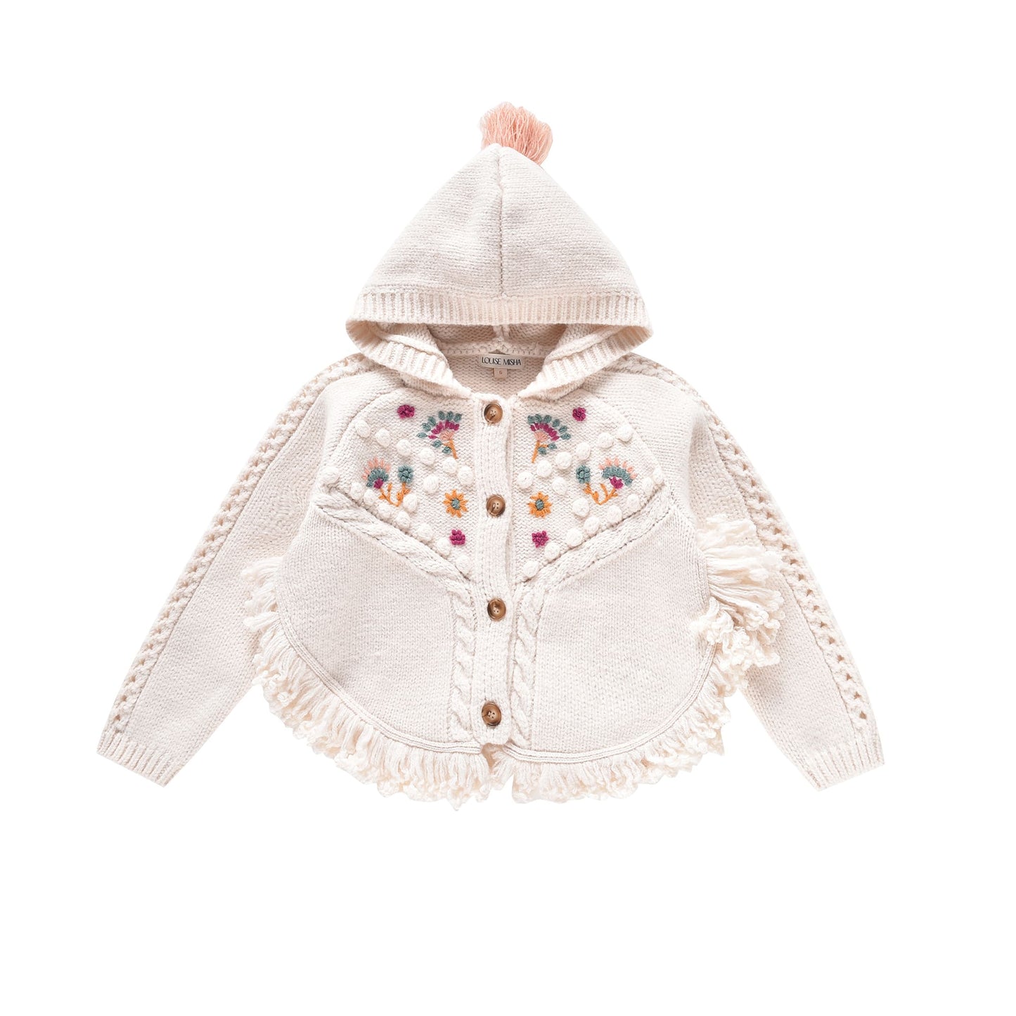 女童白色羊毛针织斗篷